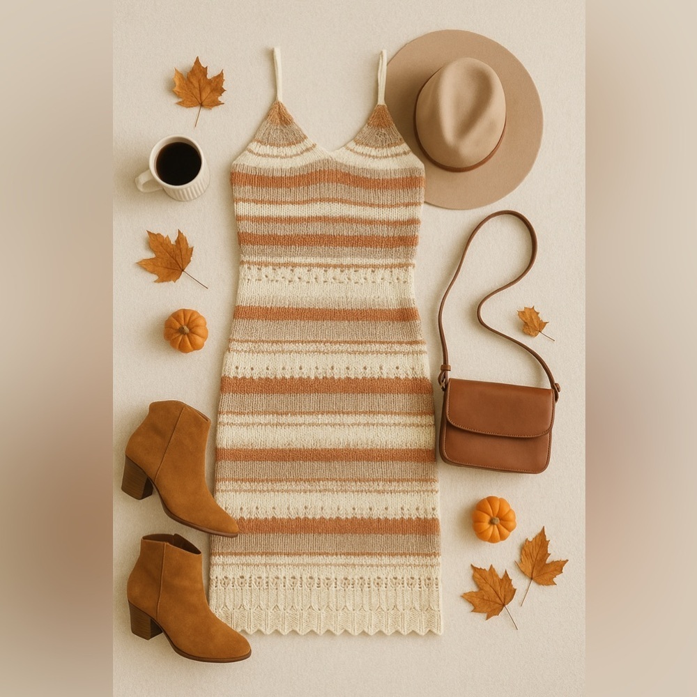 Boho Knit Midi Dress /Fall Crochet Style Perfect for Thanksgiving Gatherings 🍂
